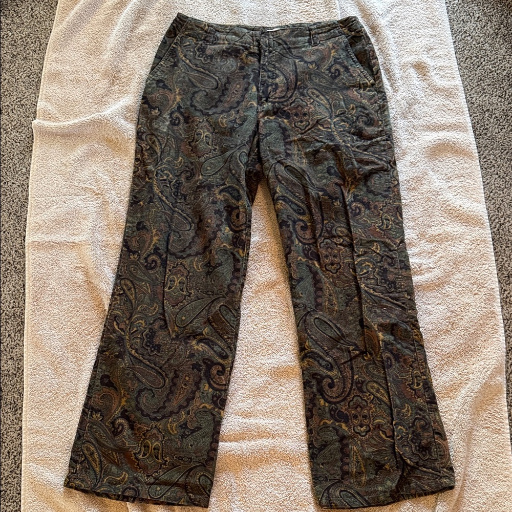 Chadwick's Women's Corduroy Pants Paisley Floral Boho Festival - Size 8P Green